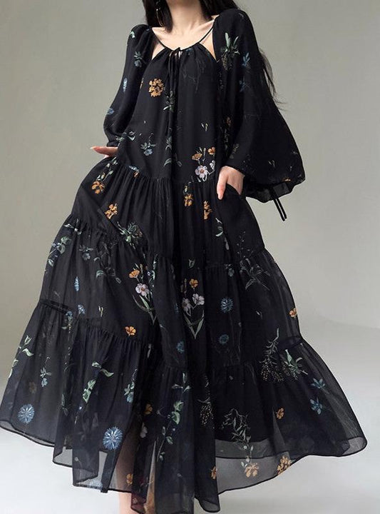 Aconiconi|Velvet Blossom Long Sleeve Dress