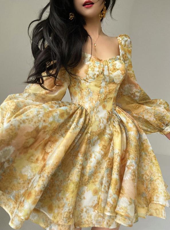 Aconiconi|Canglan Sweetheart Long Sleeve Dress