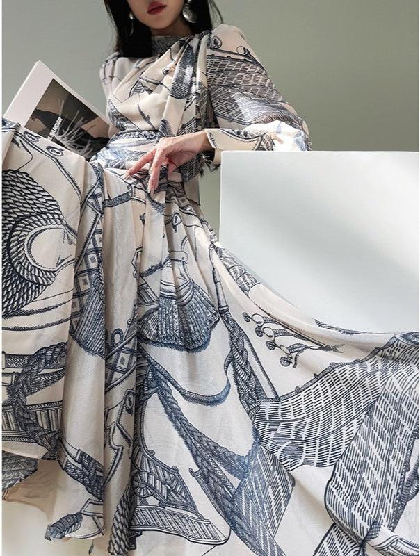 Aconiconi|Amethyst Dawn French Retro Long Sleeve Dress