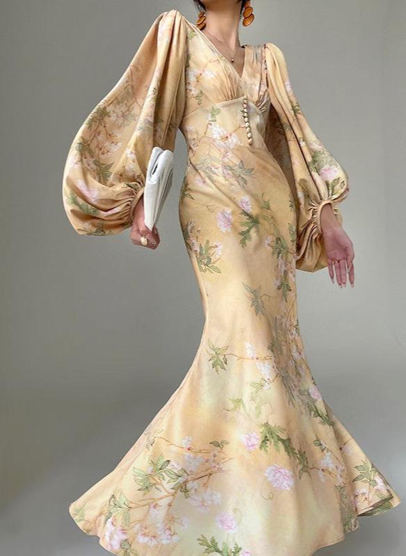 Aconiconi|Luminous Petals Retro Slim Waist Dress