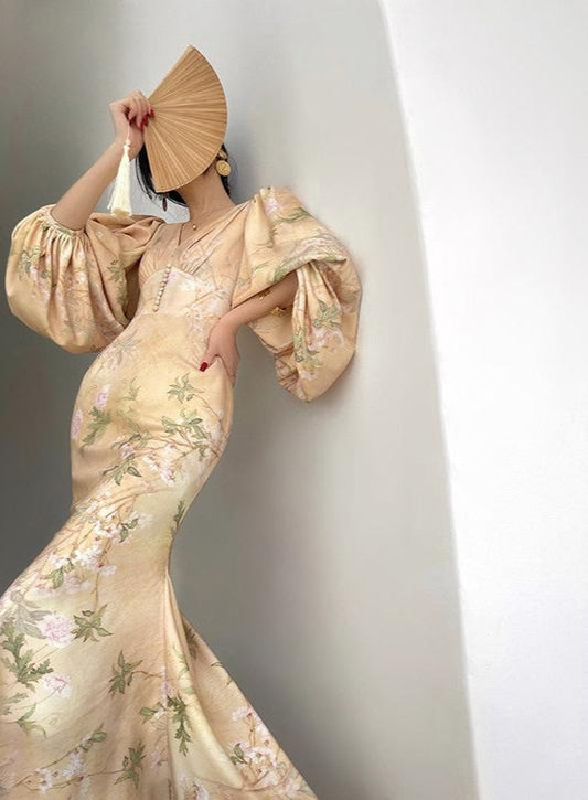 Aconiconi|Luminous Petals Retro Slim Waist Dress