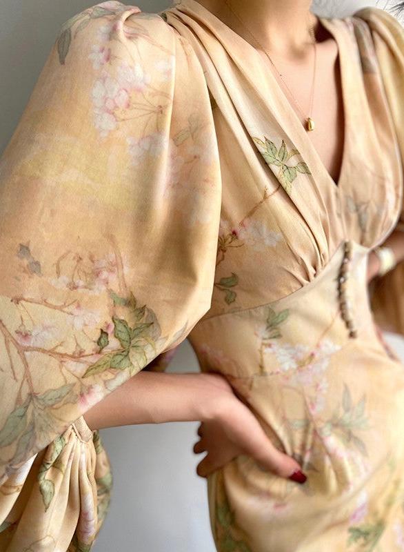 Aconiconi|Luminous Petals Retro Slim Waist Dress