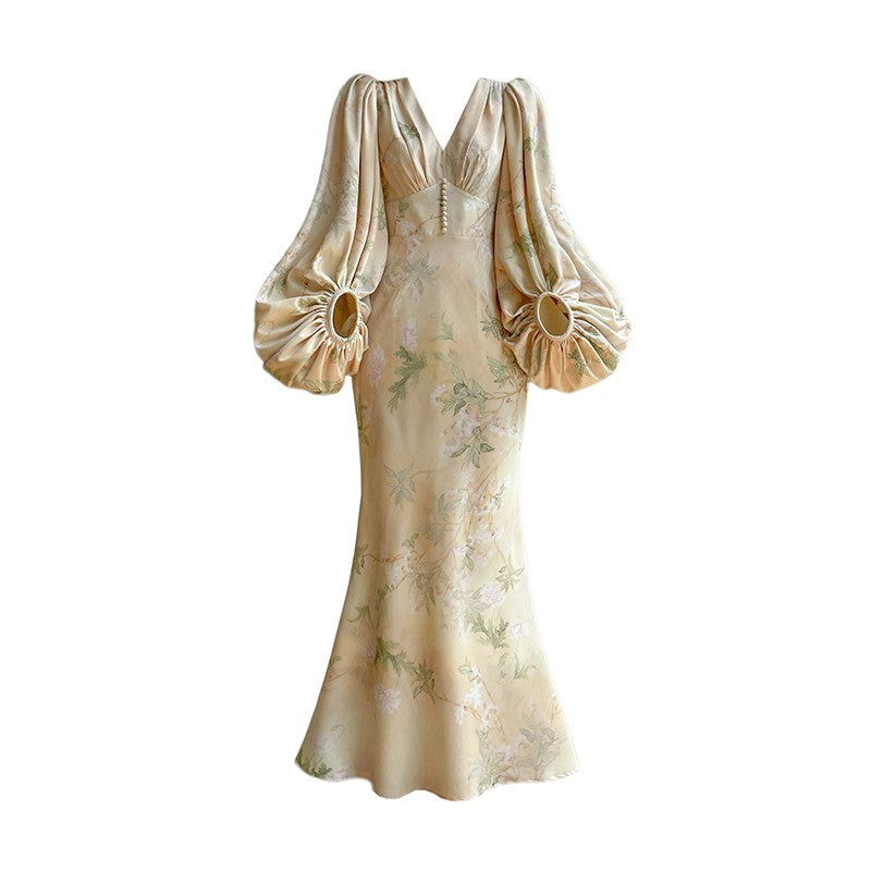 Aconiconi|Luminous Petals Retro Slim Waist Dress