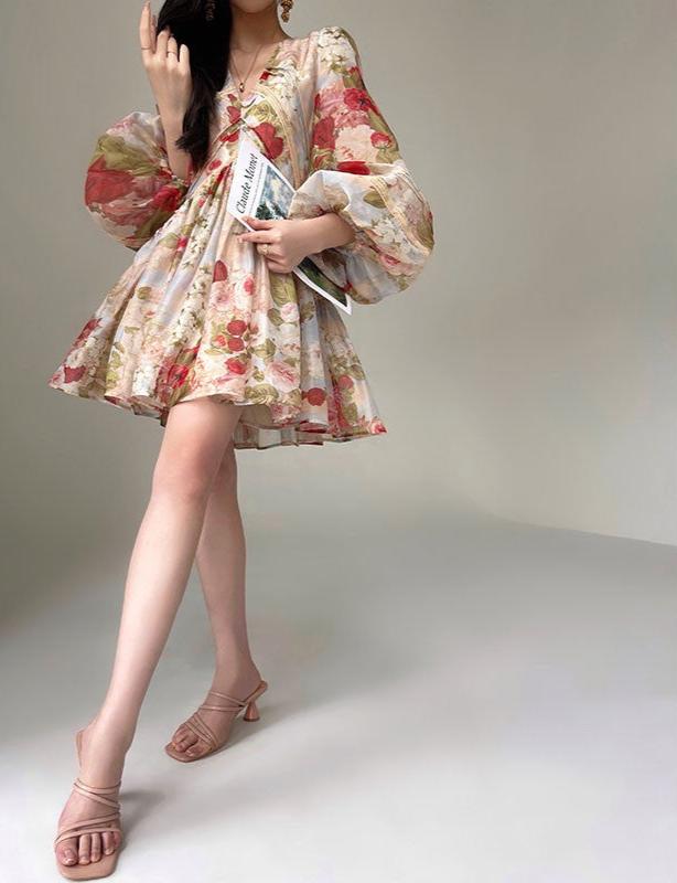 Aconiconi|Misty Rose Long Sleeve Short Dress