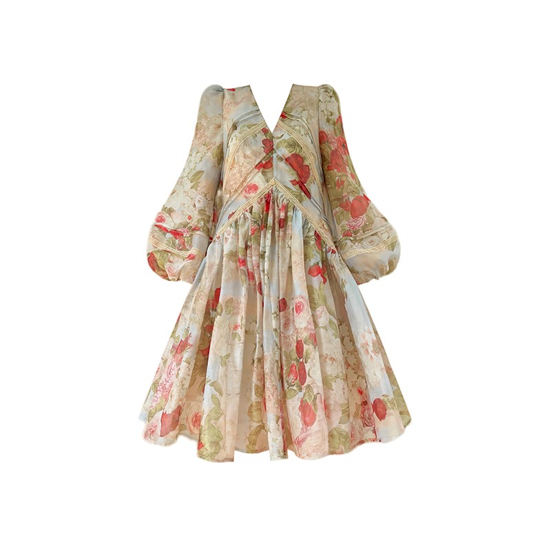 Aconiconi|Misty Rose Long Sleeve Short Dress