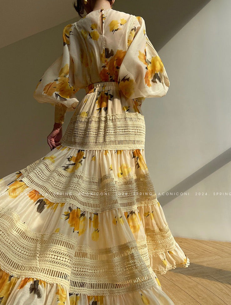 Aconiconi|Lemon Blossom Printed Lace Skirt Suit