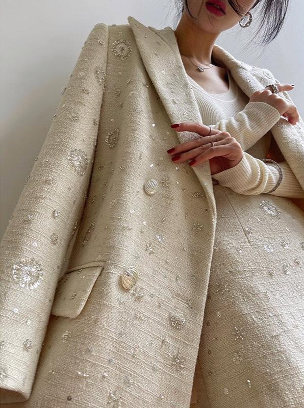 Aconiconi| Sand Star Wool Retro Tweed Skirt Suit
