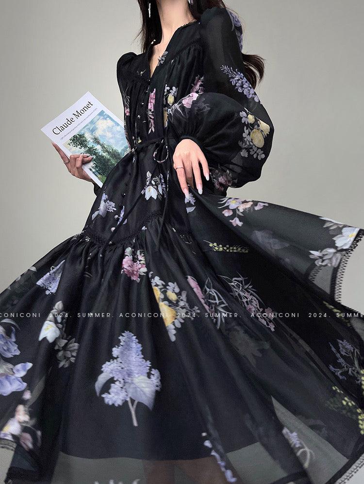 Aconiconi|Daisy Dream Lace Summer Long Sleeve Long Dress