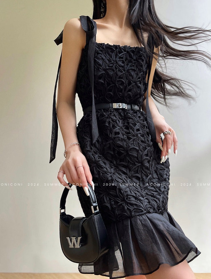 Aconiconi|Quiet Night Orchid Retro Suspender Dress