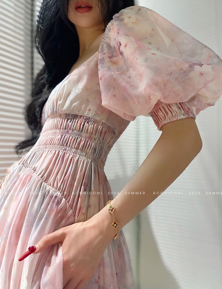 Aconiconi|Summer Cosmos Floral Long Dress
