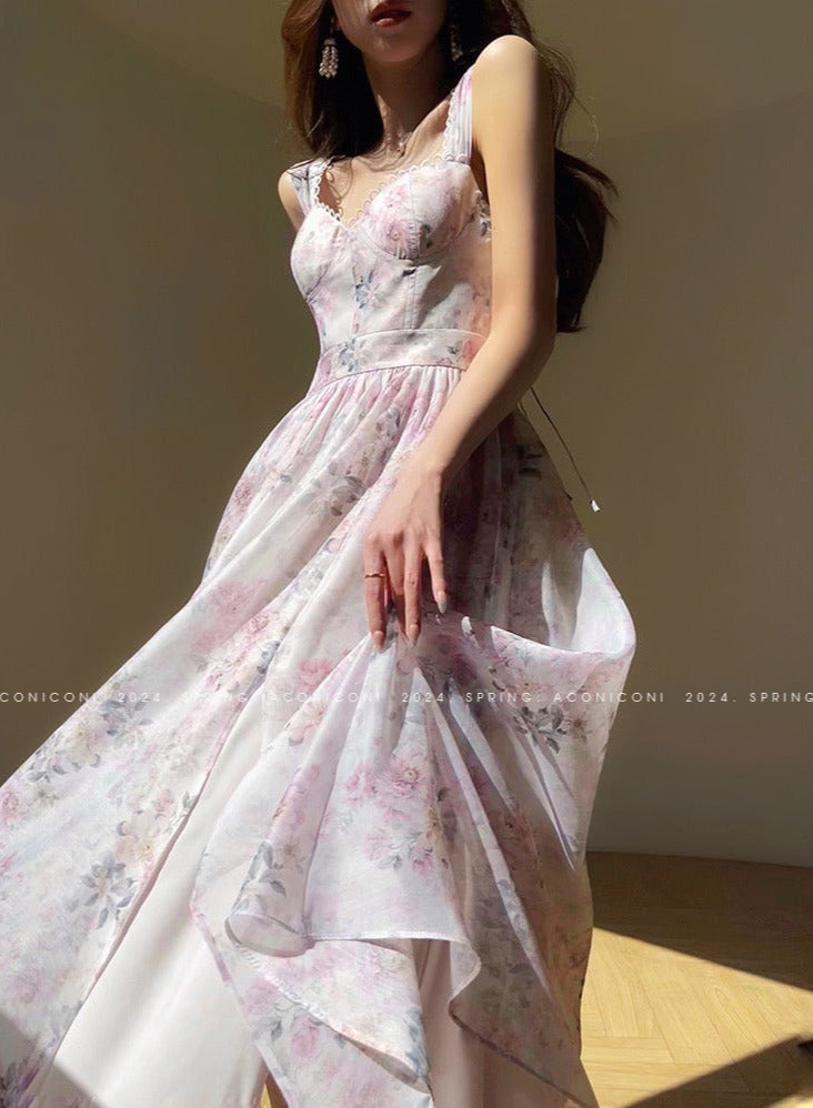 Aconiconi|Spring Flower Long Feminine Dress
