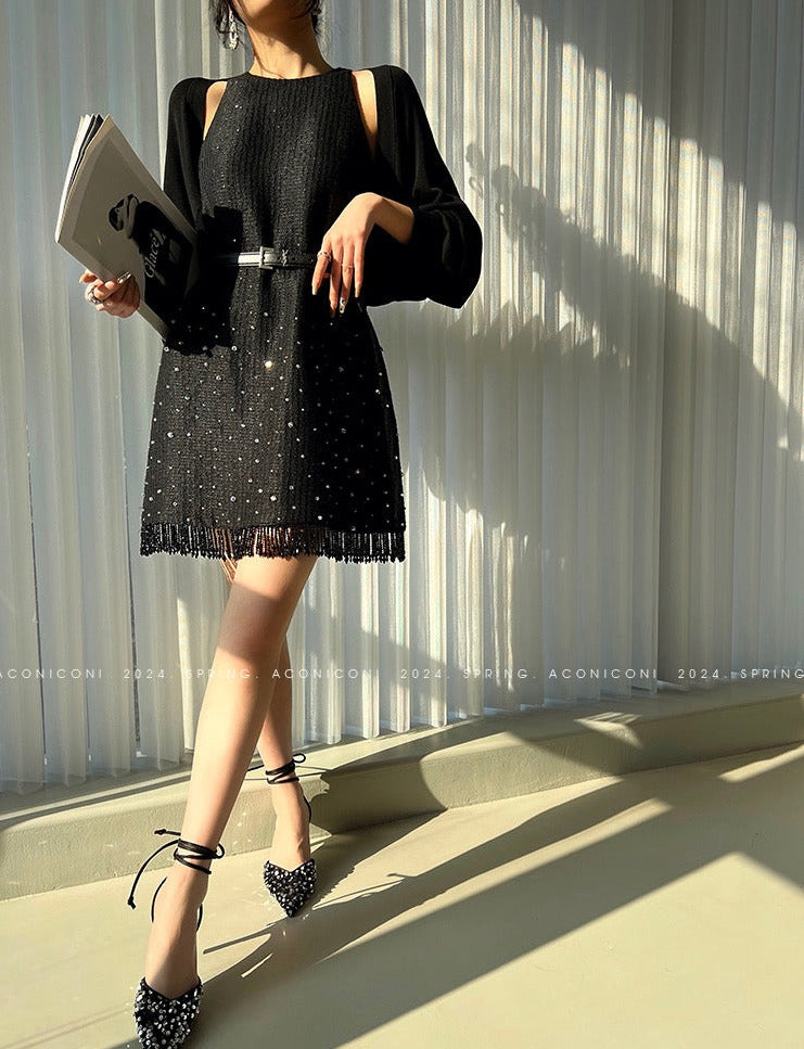 Aconiconi|Light diamond shimmer wool dress