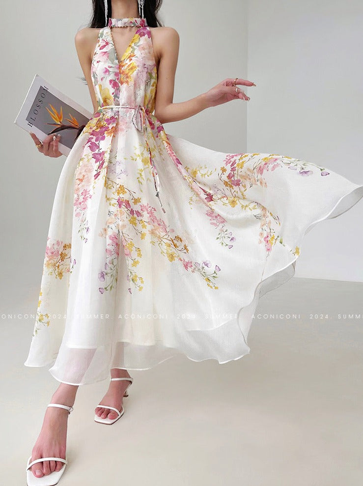 Aconiconi|Day Lily Japanese Style V-neck Summer Dress