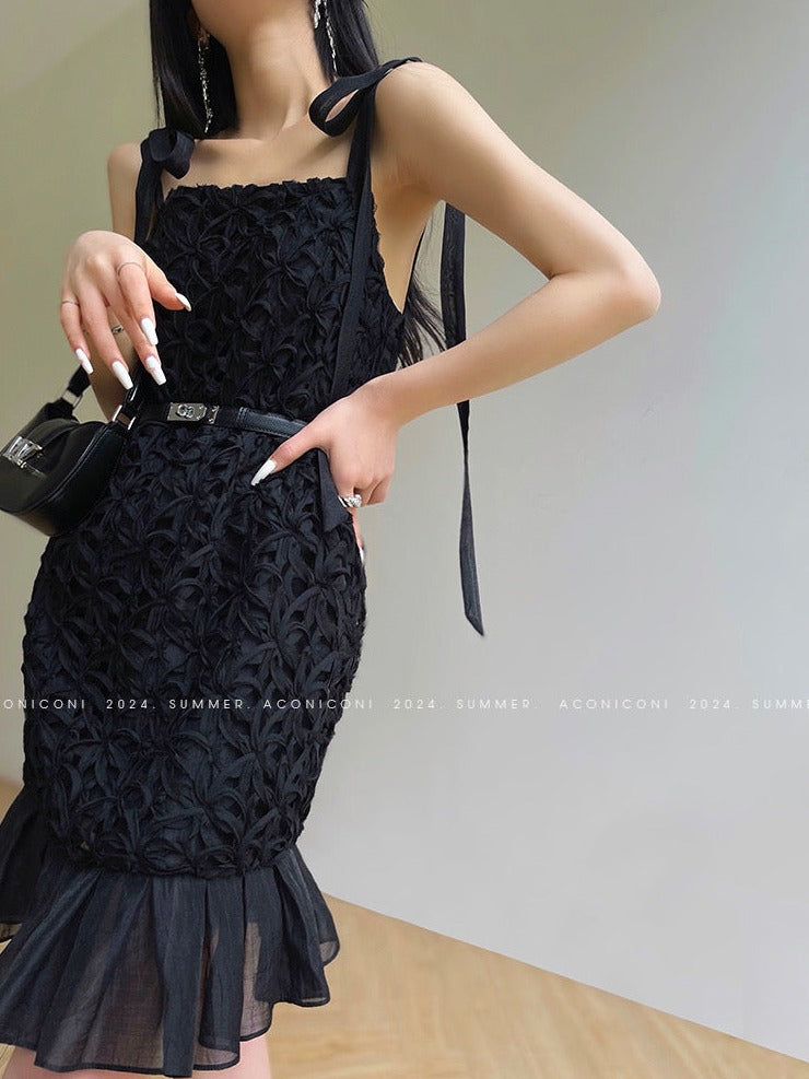 Aconiconi|Quiet Night Orchid Retro Suspender Dress