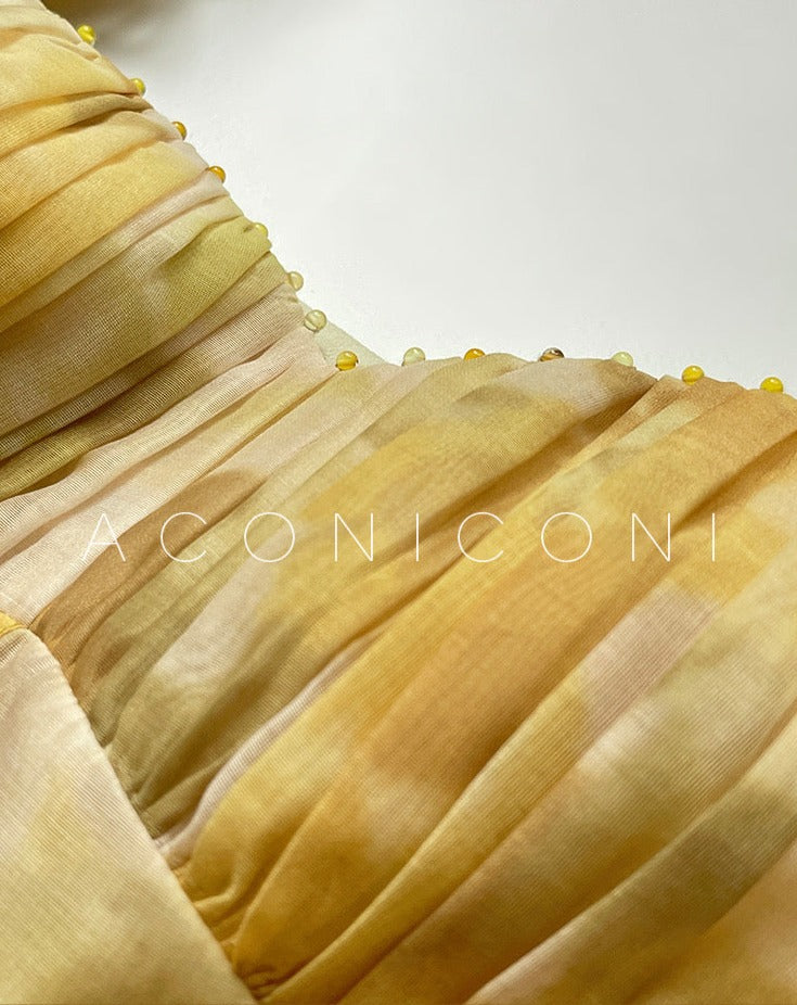 Aconiconi|Midsummer Citron Puff Sleeve Elegant Dress