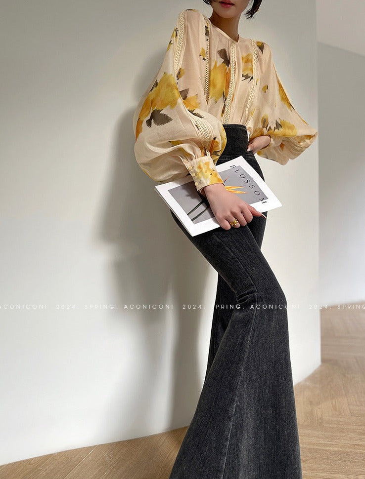 Aconiconi|Lemon Blossom Printed Lace Skirt Suit