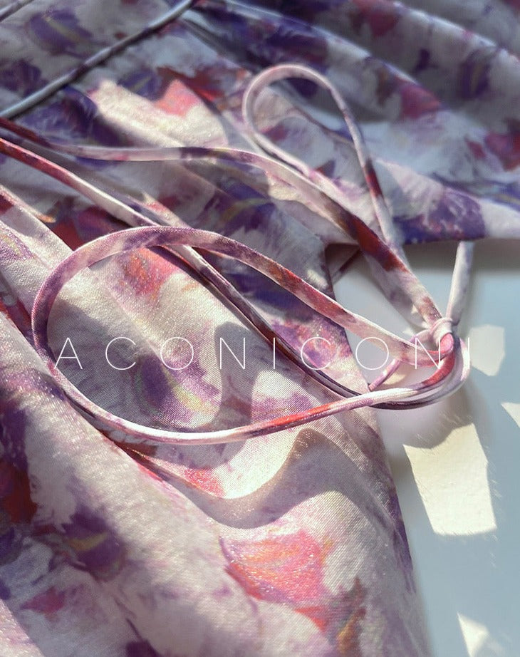 Aconiconi|Purple Hibiscus Vine Romantic Long Dress