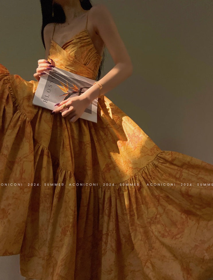 Aconiconi|Late Summer Dusk Slim Waist Dress