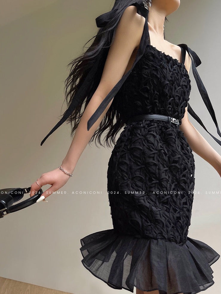Aconiconi|Quiet Night Orchid Retro Suspender Dress
