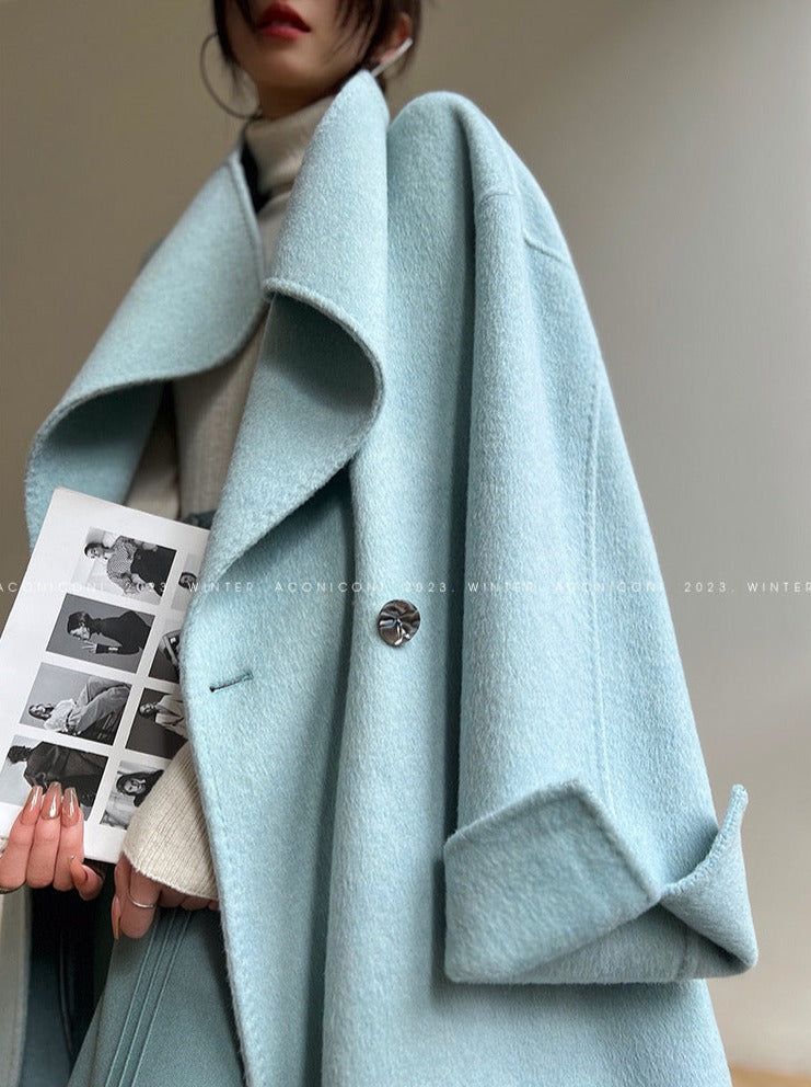 Aconiconi|Dark Night & Sea Waves Double-Sided Wool Coat