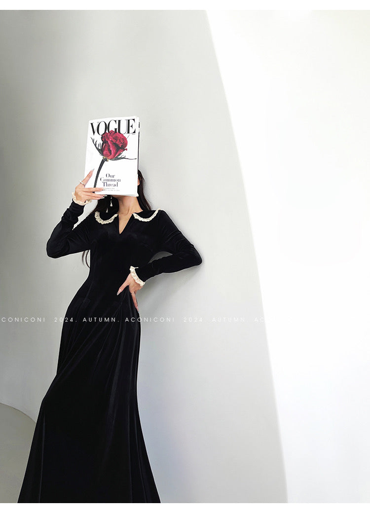 Aconiconi|Alice Retro Velvet Elegant Winter Dress