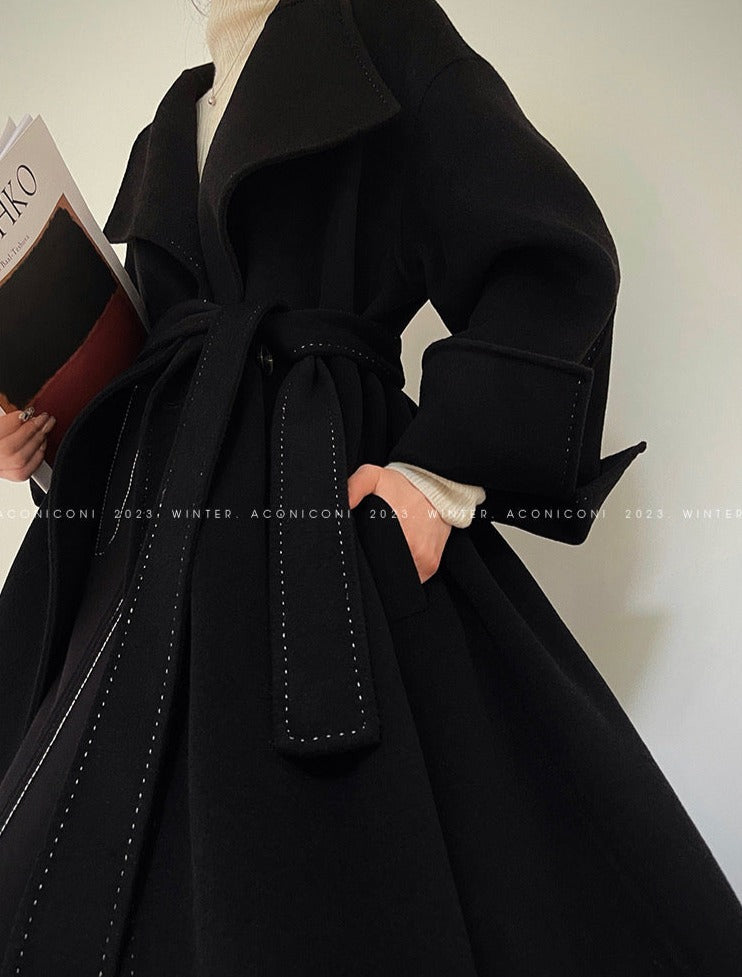 Aconiconi|Dark Night & Sea Waves Double-Sided Wool Coat