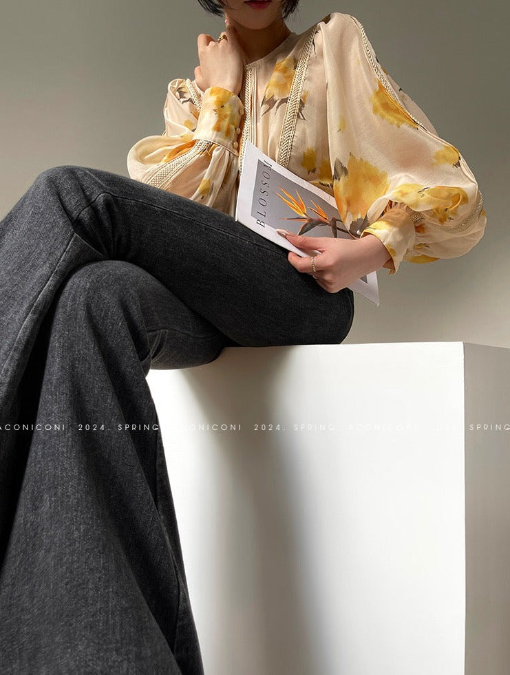 Aconiconi|Lemon Blossom Printed Lace Skirt Suit