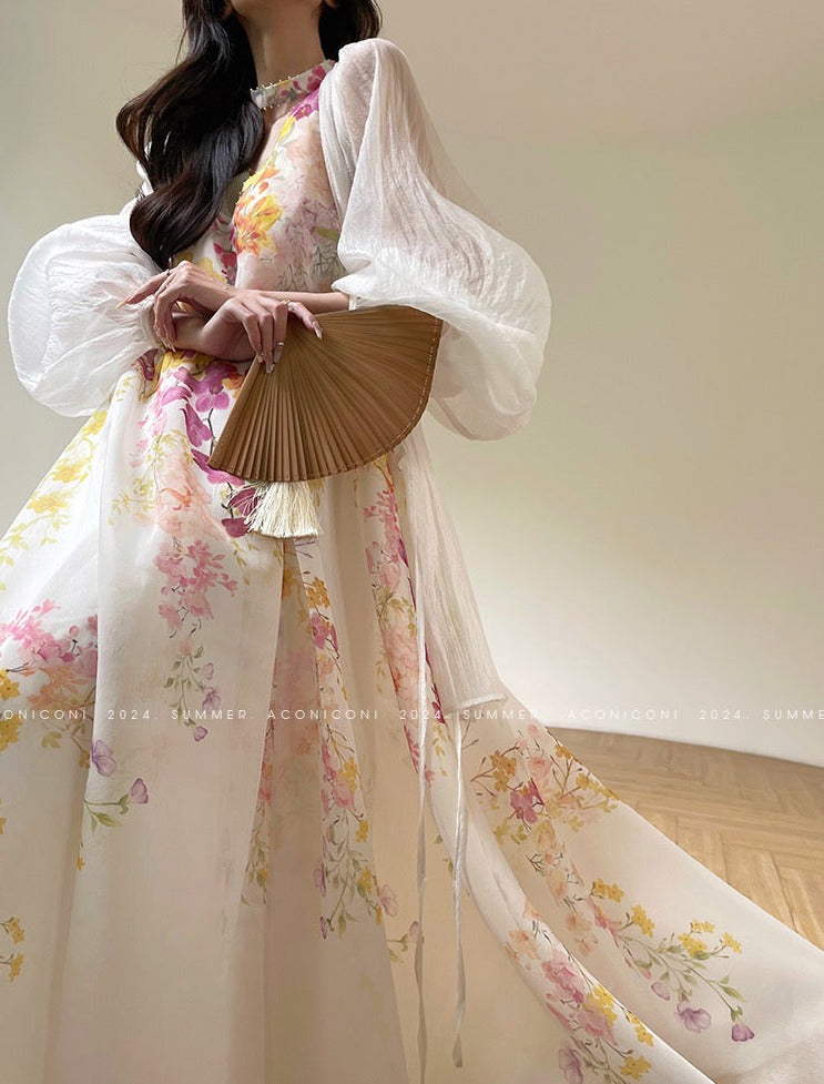 Aconiconi|Day Lily Japanese Style V-neck Summer Dress