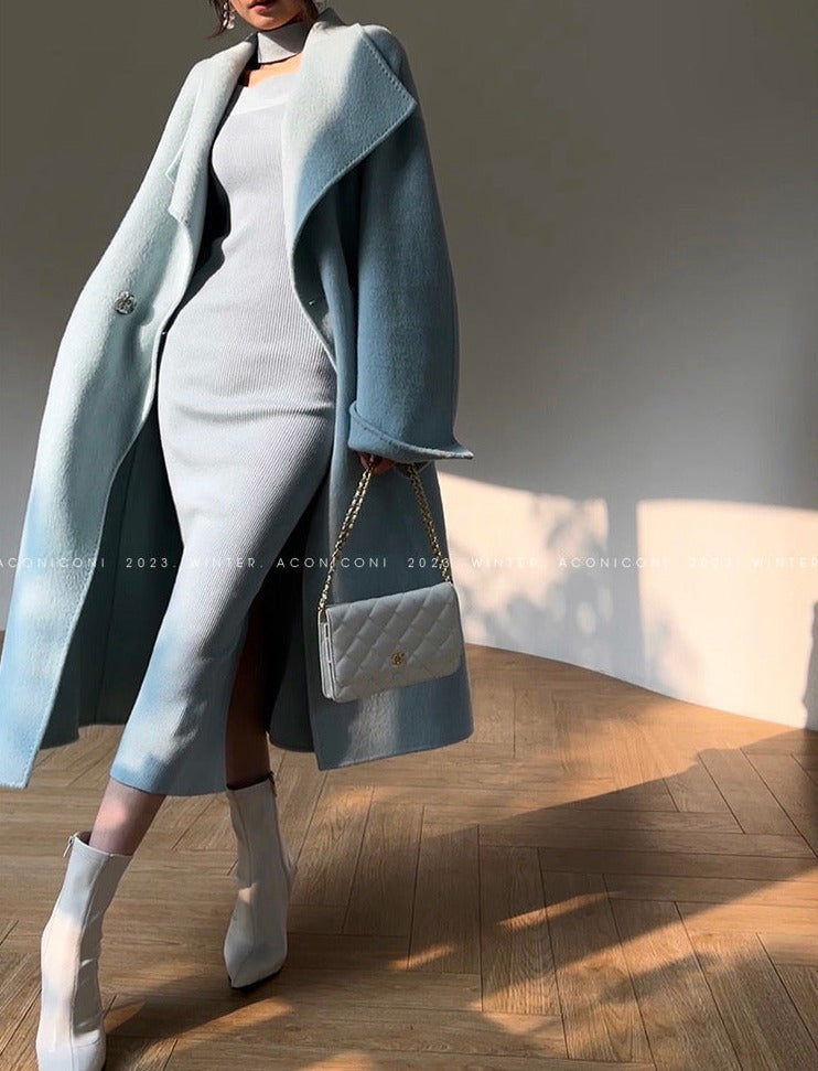 Aconiconi|Dark Night & Sea Waves Double-Sided Wool Coat