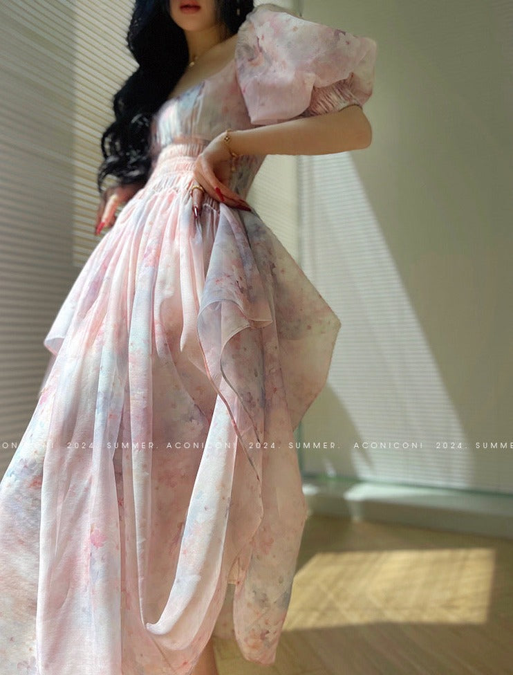 Aconiconi|Summer Cosmos Floral Long Dress