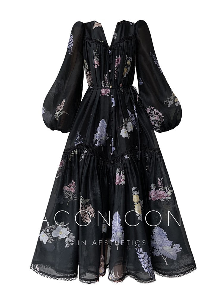 Aconiconi|Daisy Dream Lace Summer Long Sleeve Long Dress