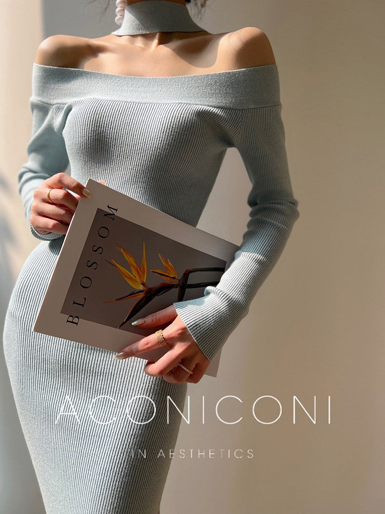 Aconiconi|Sky Blue Temperament Knitted Dress