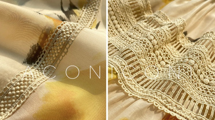 Aconiconi|Lemon Blossom Printed Lace Skirt Suit