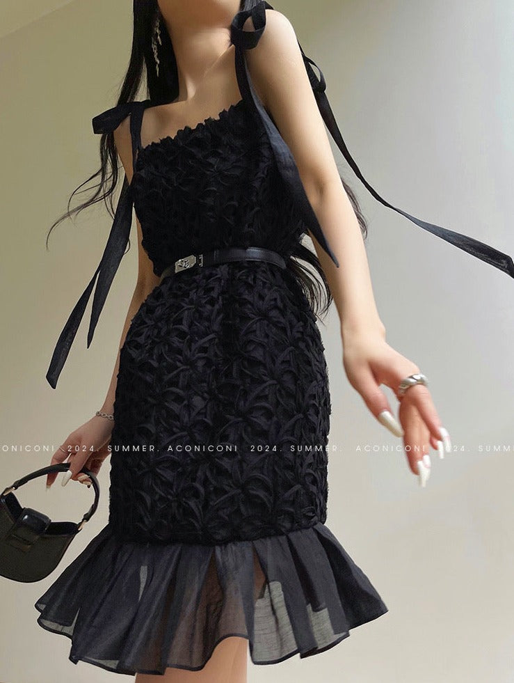 Aconiconi|Quiet Night Orchid Retro Suspender Dress