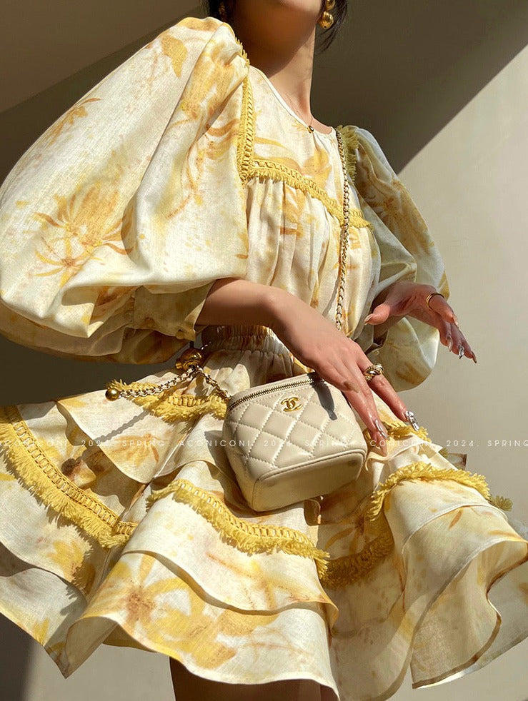 Aconiconi|Mustard Flower ruffled skirt suit
