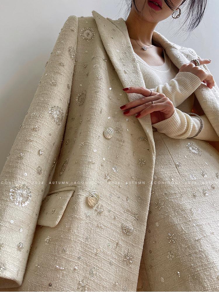 Aconiconi| Sand Star Wool Retro Tweed Skirt Suit