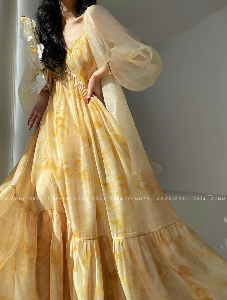 Aconiconi|Seaside Summer Sunset Long Flowy Dress