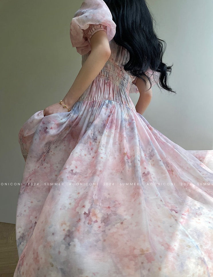 Aconiconi|Summer Cosmos Floral Long Dress