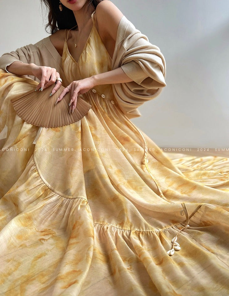 Aconiconi|Seaside Summer Sunset Long Flowy Dress