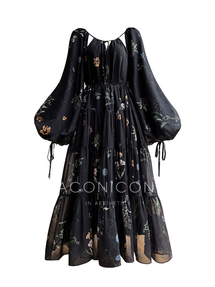 Aconiconi|Velvet Blossom Long Sleeve Dress