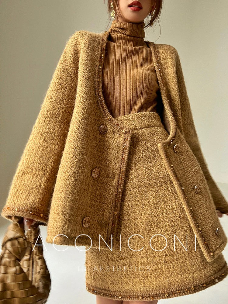 Aconiconi|Brownie Autumn Wool Retro Skirt Suit