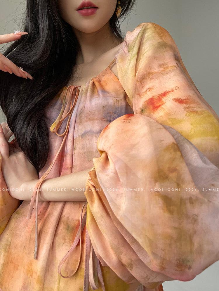 Aconiconi|Velvet Blossom Long Sleeve Dress
