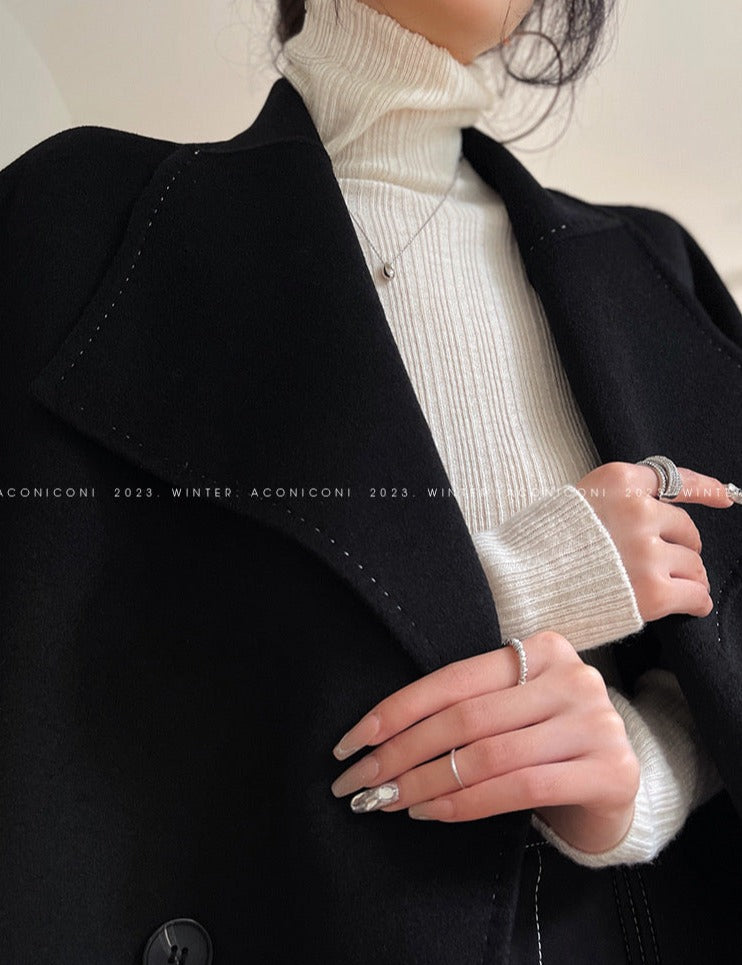 Aconiconi|Dark Night & Sea Waves Double-Sided Wool Coat