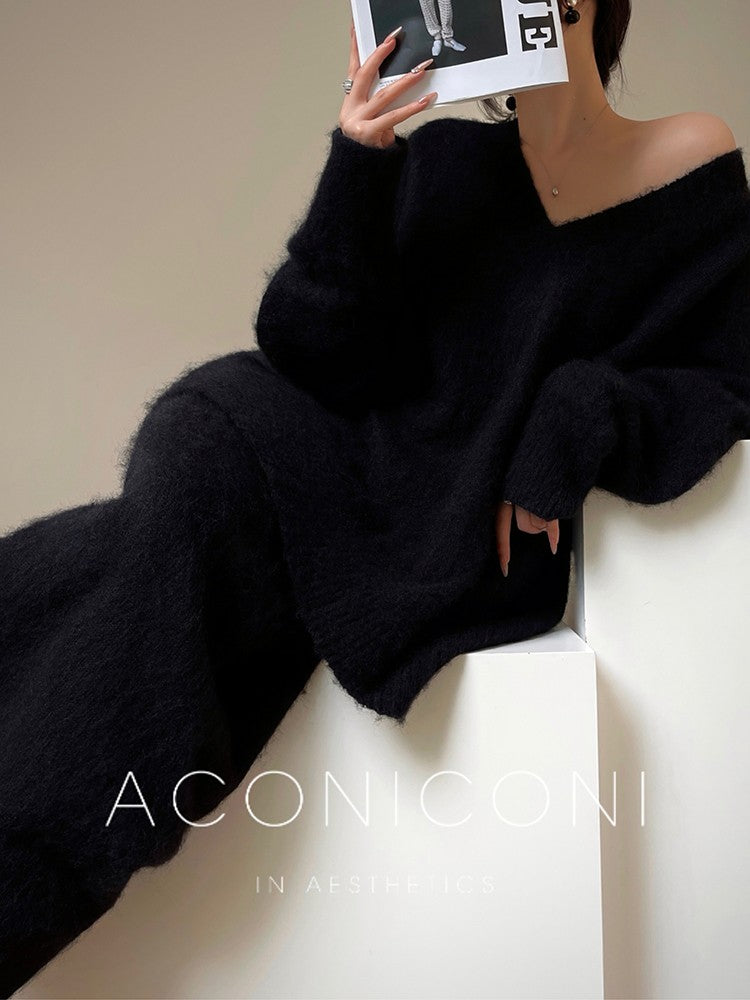 Aconiconi|North Island girl's loose V-neck wool sweater set