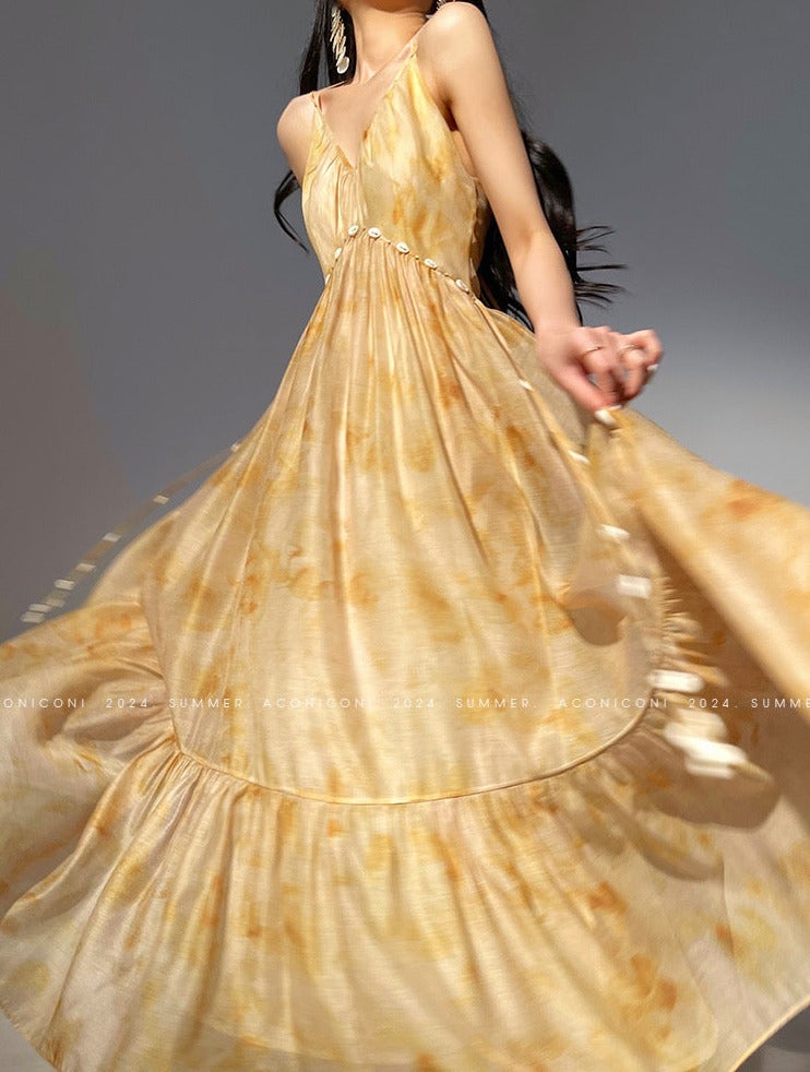Aconiconi|Seaside Summer Sunset Long Flowy Dress