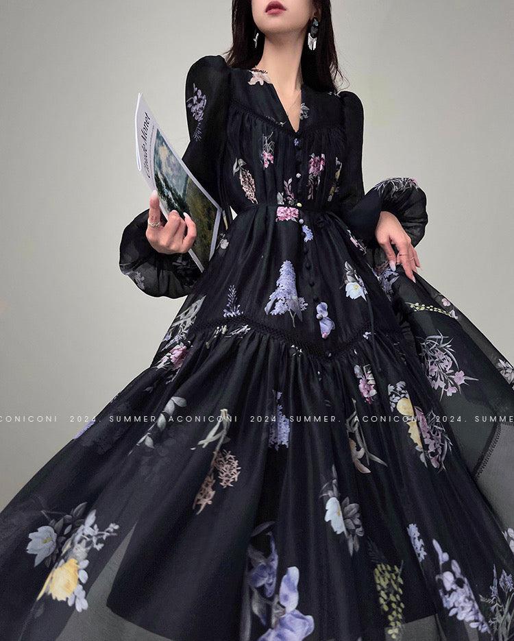 Aconiconi|Daisy Dream Lace Summer Long Sleeve Long Dress