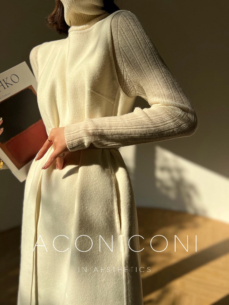 Aconiconi | Elegant Wool Coat & Dress Set