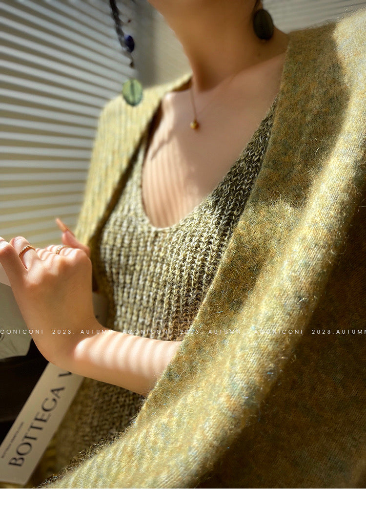 Aconiconi|Late autumn evening wool knitted suspender dress & cardigan