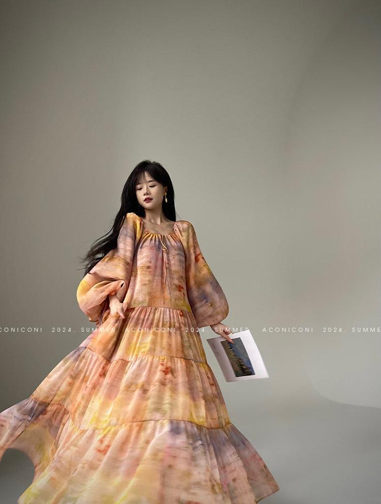 Aconiconi|Velvet Blossom Long Sleeve Dress