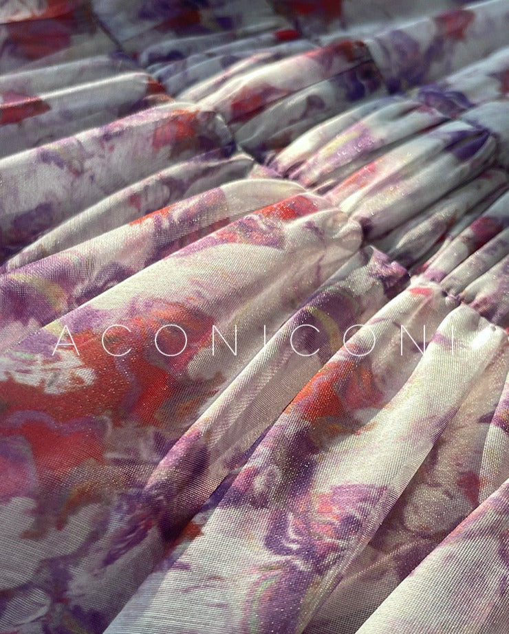 Aconiconi|Purple Hibiscus Vine Romantic Long Dress